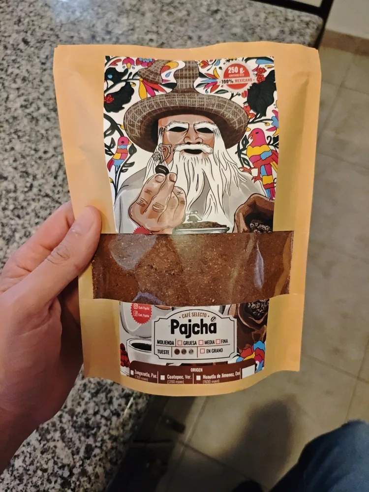 Bolsa de Café Selecto Pajchá con el abuelito mazateco en la etiqueta